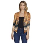 Nature Storm Painting Women s Draped Front 3/4 Sleeve Shawl Collar Jacket