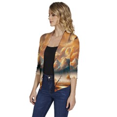 Women s Draped Front 3/4 Sleeve Shawl Collar Jacket 