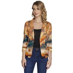 Women s One-Button 3/4 Sleeve Short Jacket 