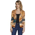 Nature Storm Painting Women s One-Button 3/4 Sleeve Short Jacket