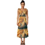 Nature Storm Painting Tie-Strap Tiered Midi Chiffon Dress