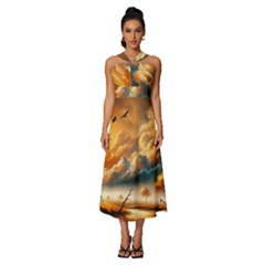 Sleeveless Cross Front Cocktail Midi Chiffon Dress 
