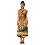 Nature Storm Painting Sleeveless Cross Front Cocktail Midi Chiffon Dress