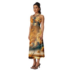 Sleeveless Cross Front Cocktail Midi Chiffon Dress 