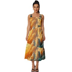 Square Neckline Tiered Midi Dress 