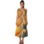 Nature Storm Painting Square Neckline Tiered Midi Dress