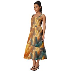 Square Neckline Tiered Midi Dress 