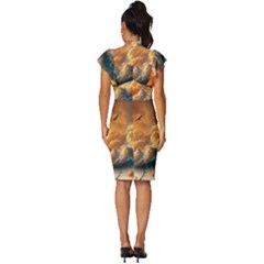 Vintage Frill Sleeve V-Neck Bodycon Dress 