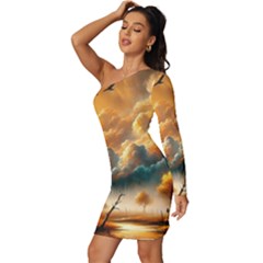 Long Sleeve One Shoulder Mini Dress 
