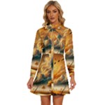 Nature Storm Painting Women s Long Sleeve Bow Deco Button Up Dress