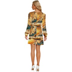Long Sleeve Waist Tie Ruffle Velvet Dress 