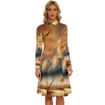 Nature Storm Painting Long Sleeve Shirt Collar A-Line Dress