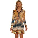 Nature Storm Painting Long Sleeve Deep V Mini Dress 