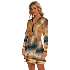 Long Sleeve Deep V Mini Dress  