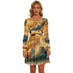 Nature Storm Painting Long Sleeve Wide Neck Velvet Dress
