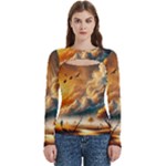 Nature Storm Painting Women s Cut Out Long Sleeve T-Shirt