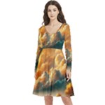 Nature Storm Painting Long Sleeve V-neck skater dress with Pockets