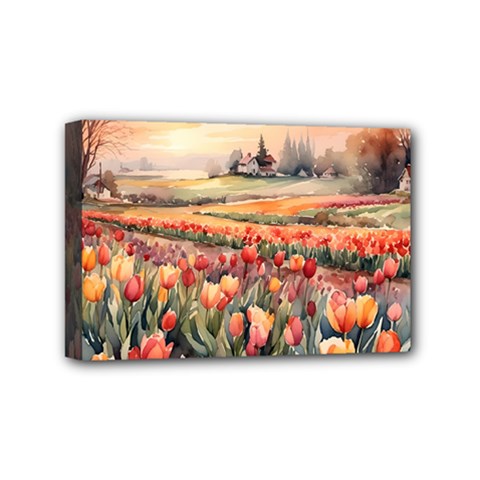 Tulips Field Tree Mini Canvas 6  x 4  (Stretched) from ArtsNow.com