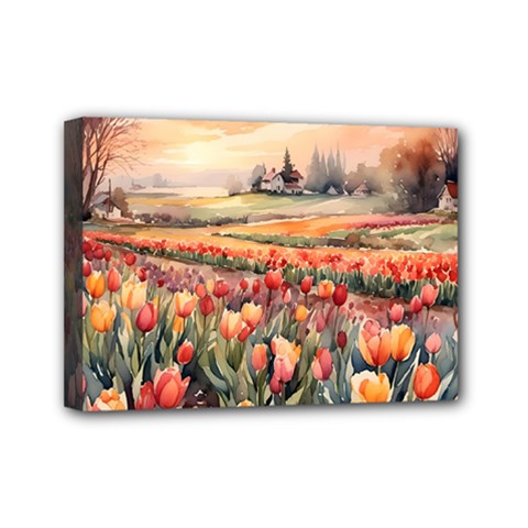 Tulips Field Tree Mini Canvas 7  x 5  (Stretched) from ArtsNow.com