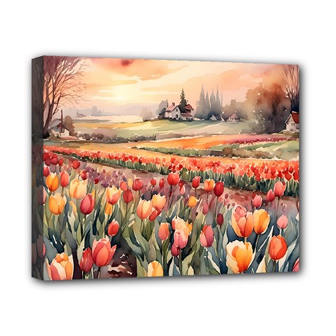 Tulips Field Tree Canvas 10  x 8  (Stretched) from ArtsNow.com