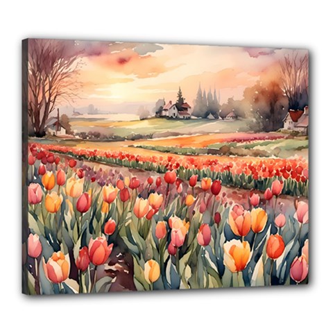 Tulips Field Tree Canvas 24  x 20  (Stretched) from ArtsNow.com