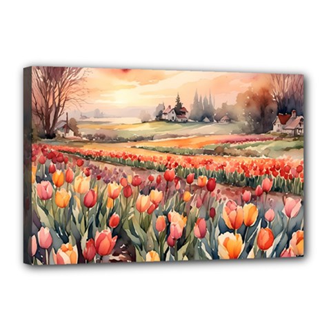 Tulips Field Tree Canvas 18  x 12  (Stretched) from ArtsNow.com