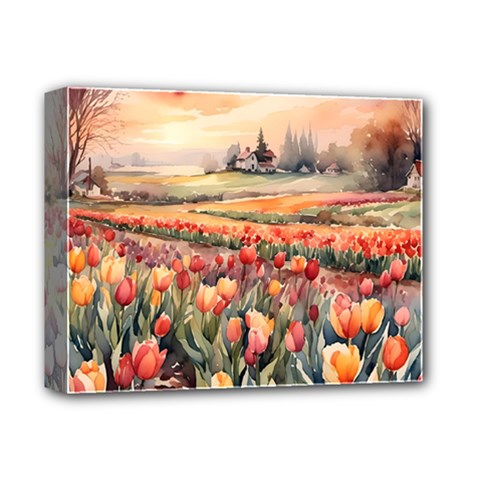 Tulips Field Tree Deluxe Canvas 14  x 11  (Stretched) from ArtsNow.com