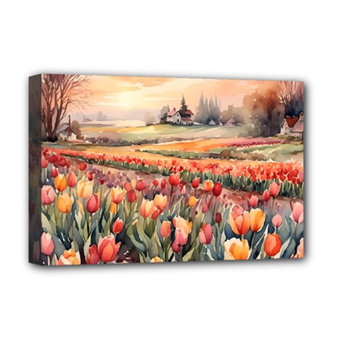 Tulips Field Tree Deluxe Canvas 18  x 12  (Stretched) from ArtsNow.com