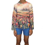 Tulips Field Tree Kids  Long Sleeve Swimwear