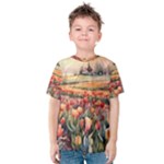 Tulips Field Tree Kids  Cotton T-Shirt