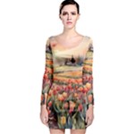 Tulips Field Tree Long Sleeve Bodycon Dress