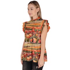 Ruffle Collar Short Sleeve Chiffon Top 