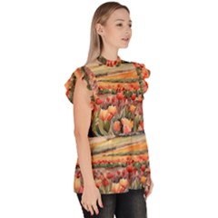 Ruffle Collar Short Sleeve Chiffon Top 