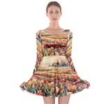 Tulips Field Tree Long Sleeve Skater Dress