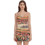 Tulips Field Tree Body Wrap Sleeveless V-Neck Mini Dress