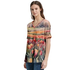 V-Neck Split Shoulder Casual T-Shirt 