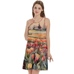 Round Neck Sleeve Casual Dress With Pockets 
