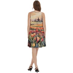Round Neck Sleeve Casual Dress With Pockets 