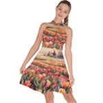 Tulips Field Tree Sleeveless Halter Neck A-Line Dress