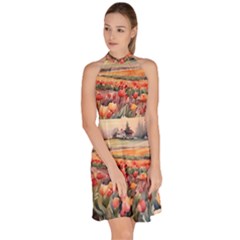 Sleeveless Halter Neck A-Line Dress 
