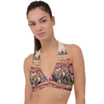 Tulips Field Tree Halter Plunge Bikini Top