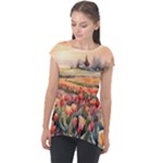 Tulips Field Tree Cap Sleeve High Low Top