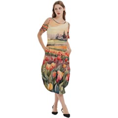 Cold Shoulder Loose Fit Dress With Pockets 