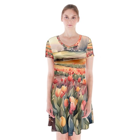 Tulips Field Tree Short Sleeve V