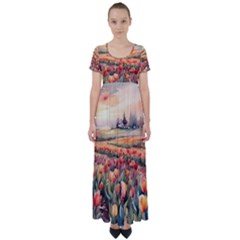 High Waist Short Sleeve Maxi Dress 
