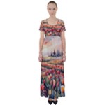 Tulips Field Tree High Waist Short Sleeve Maxi Dress