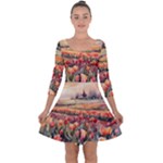 Tulips Field Tree Quarter Sleeve Skater Dress
