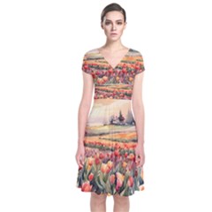 Short Sleeve Front Wrap Dress 