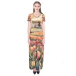 Tulips Field Tree Short Sleeve Maxi Dress