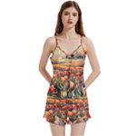 Tulips Field Tree V-Neck Satin Loungewear Set